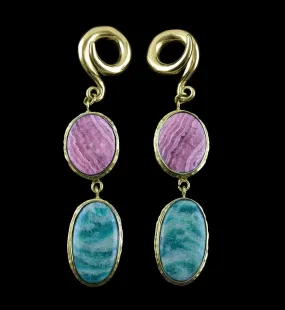 Rhodochrosite X Amazonite Stone Brass Ear Weights Version 1