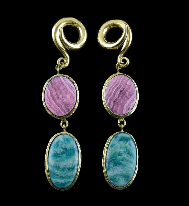 Rhodochrosite X Amazonite Stone Brass Ear Weights Version 1