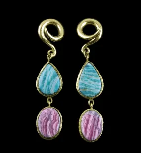 Rhodochrosite X Amazonite Stone Brass Ear Weights Version 3