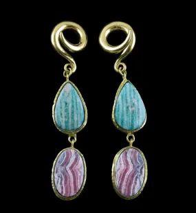 Rhodochrosite X Amazonite Stone Brass Ear Weights Version 4