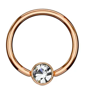 Rose Gold PVD CZ Flat Disk Captive Ring