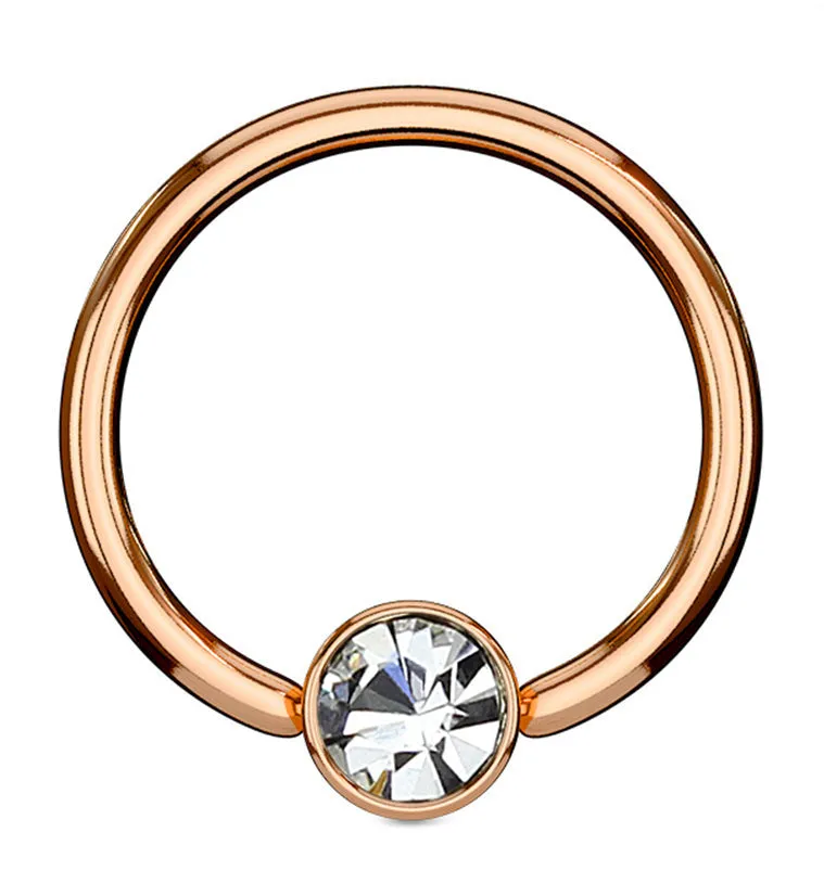 Rose Gold PVD CZ Flat Disk Captive Ring