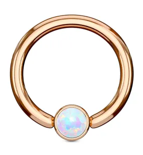Rose Gold PVD Opalite Flat Disk Captive Ring