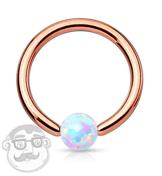 Rose Gold PVD White Opalite Captive Ring