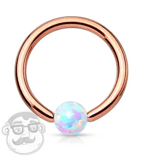 Rose Gold PVD White Opalite Captive Ring