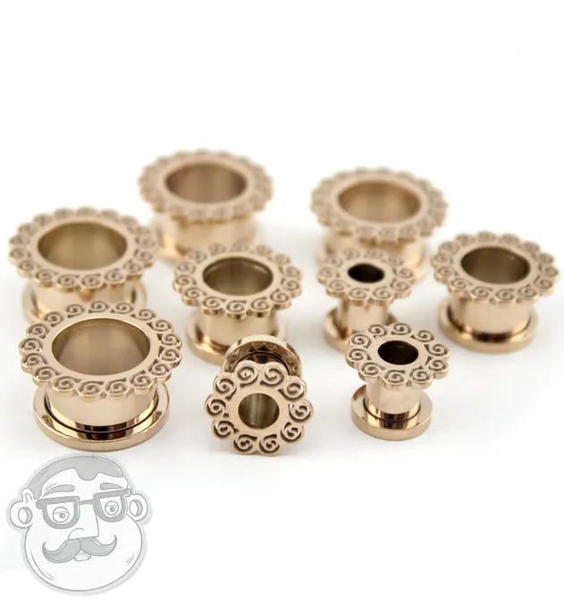 Rose Gold Spiral Ornamental Stainless Steel Tunnel Plugs