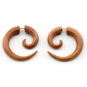 Saba Wood Fake Gauge Spirals Tribal Earrings (19G - 0.9mm)