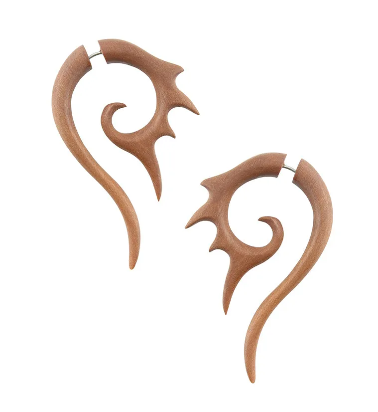 Saba Wood Fake Gauge Talons Tribal Earrings (19G - 0.9mm)