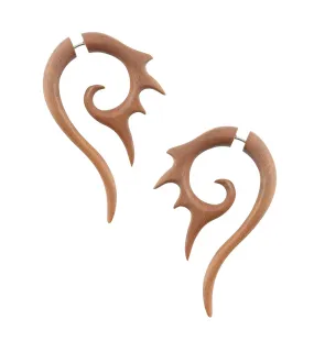 Saba Wood Fake Gauge Talons Tribal Earrings (19G - 0.9mm)
