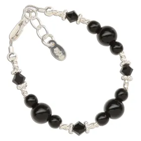 SALE! Kids Sterling Silver Black Onyx Baby Bracelet for Infant, Toddler and Little Girls