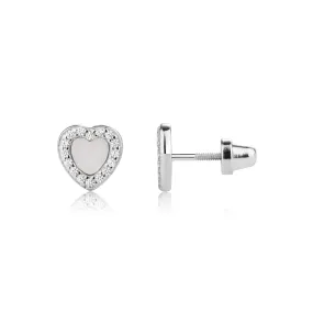 SALE! Kids Sterling Silver Mother of Pearl Heart Earrings