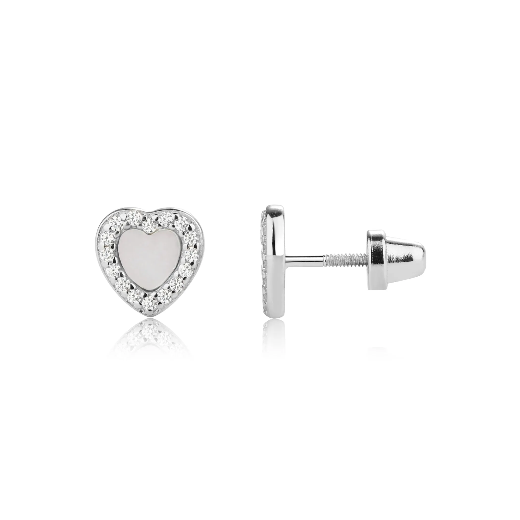 SALE! Kids Sterling Silver Mother of Pearl Heart Earrings