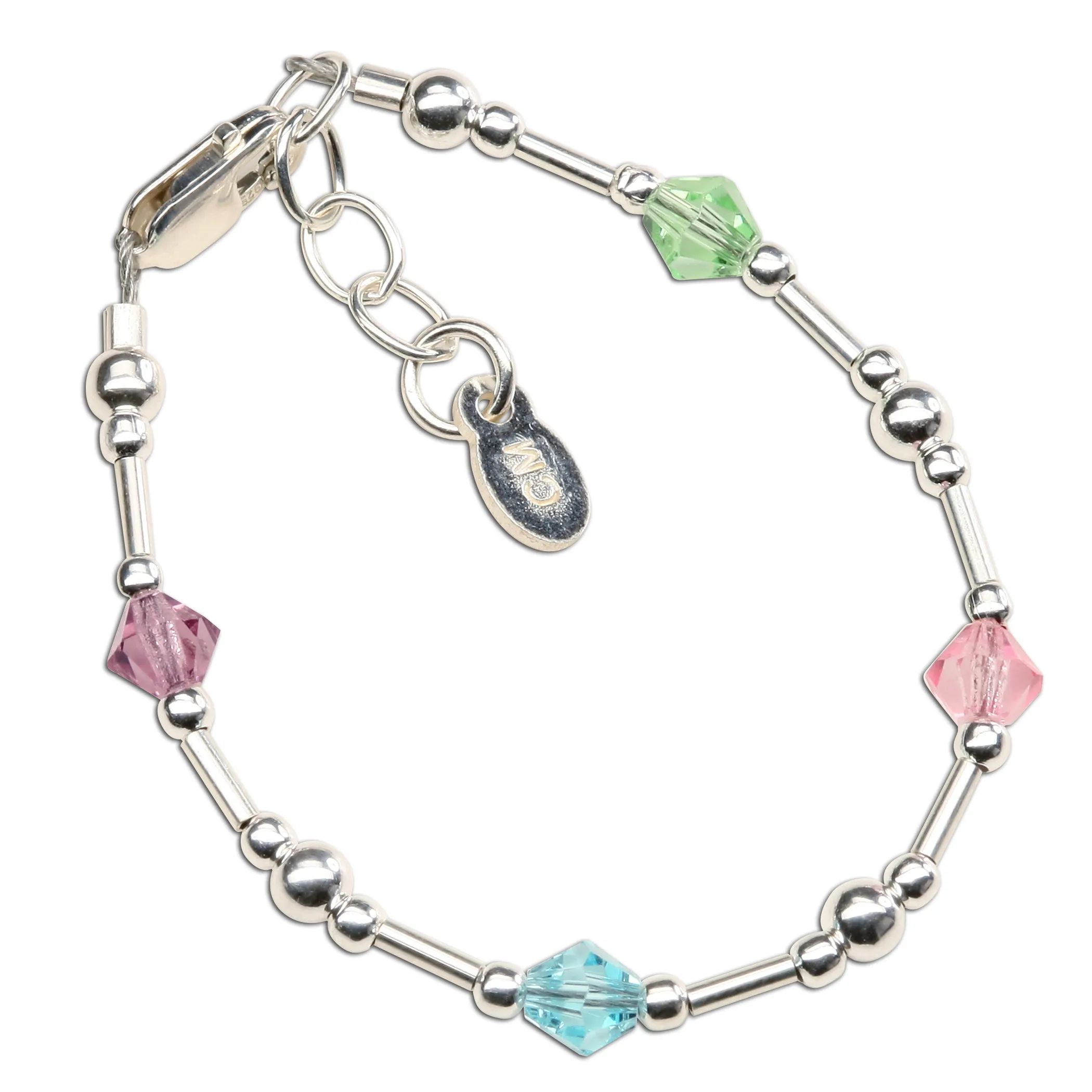 SALE! Shaylee - Children's Sterling Silver Baby Bracelet with Pastel Crystals for Infant, Toddler and Little Girls