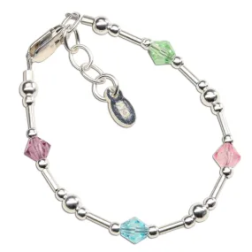 SALE! Shaylee - Children's Sterling Silver Baby Bracelet with Pastel Crystals for Infant, Toddler and Little Girls