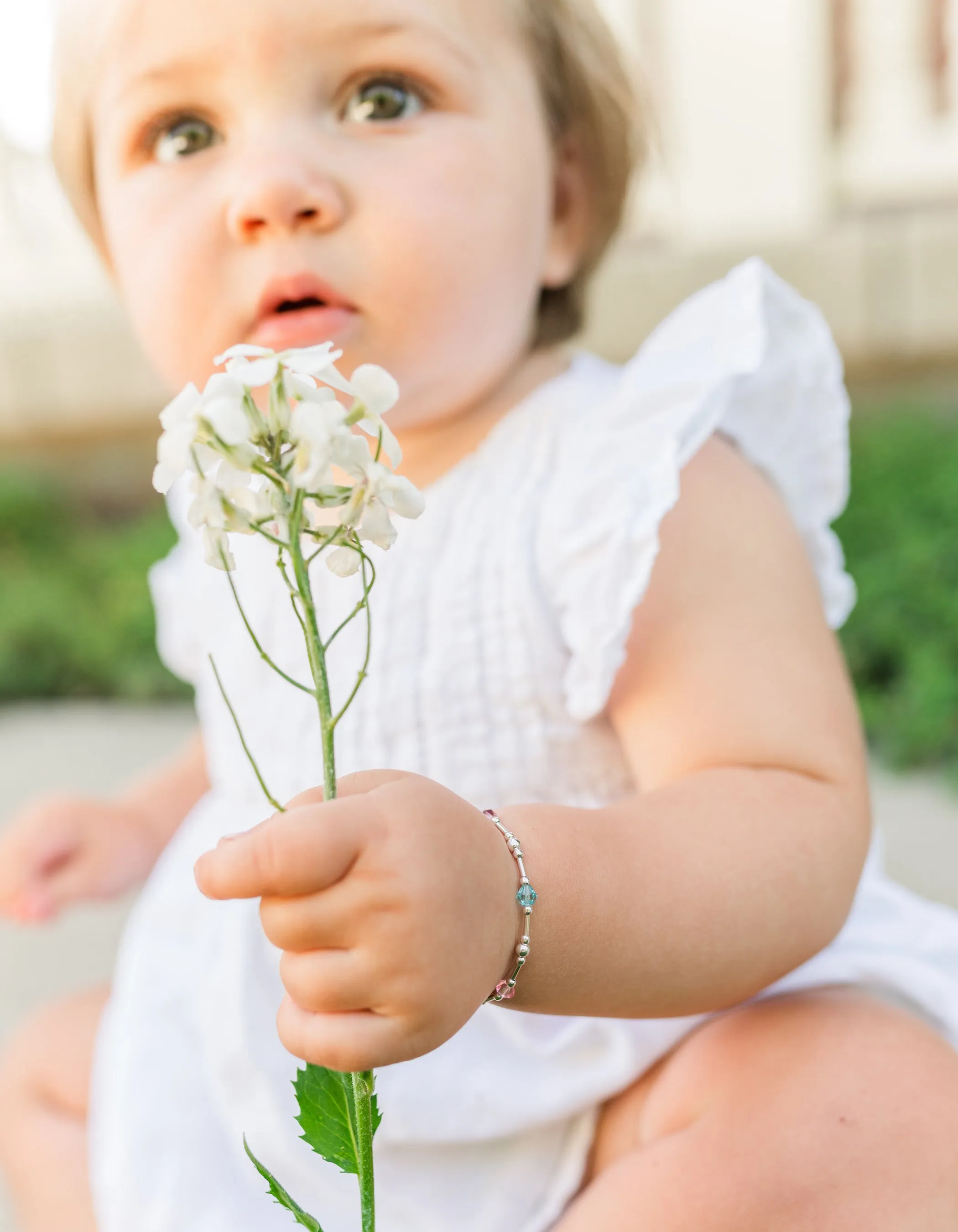 SALE! Shaylee - Children's Sterling Silver Baby Bracelet with Pastel Crystals for Infant, Toddler and Little Girls