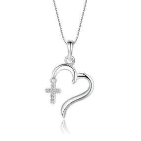 SALE! Sterling Silver Children's Heart Necklace with CZ Cross