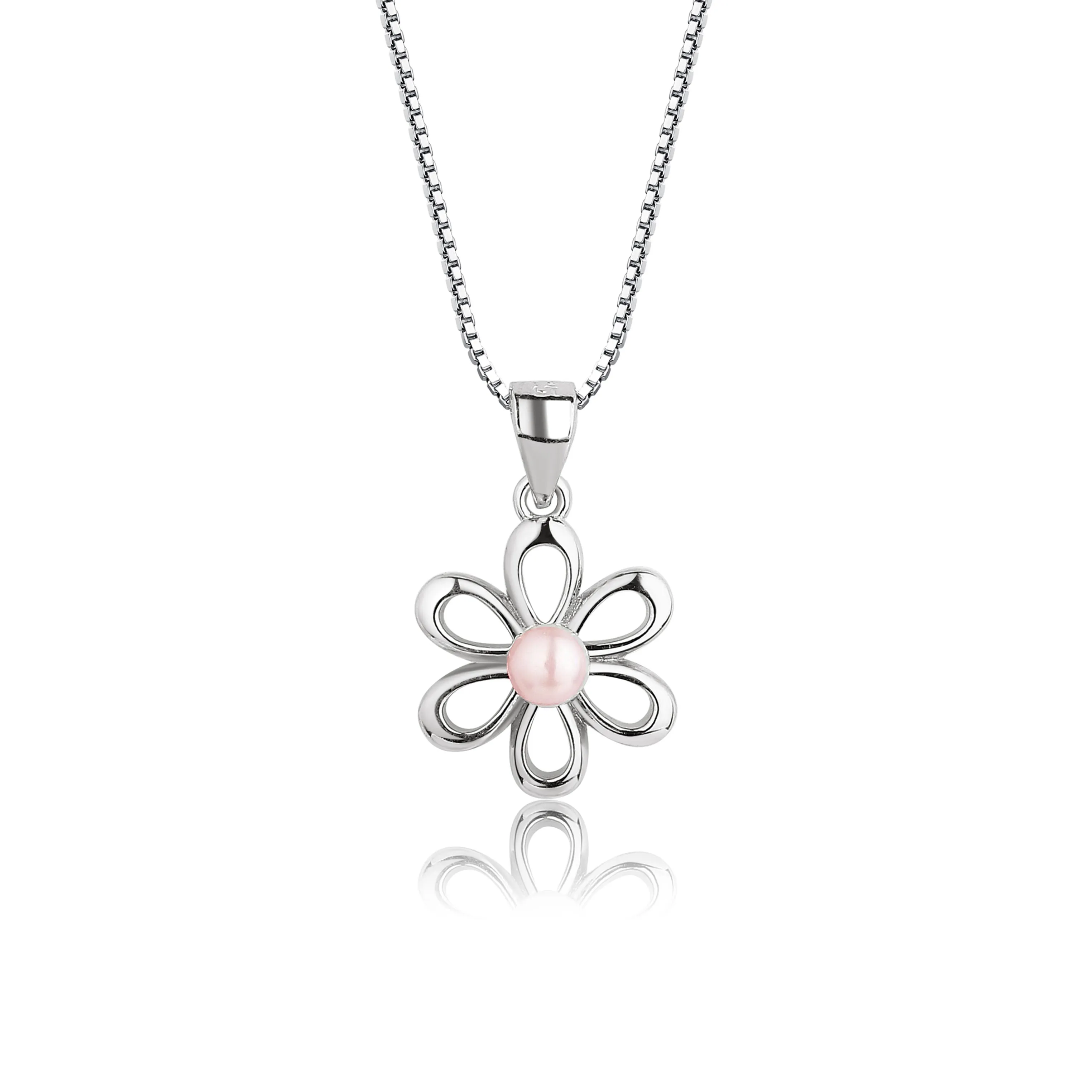 SALE! Sterling Silver Daisy Necklace with Pink Pearl for Girls