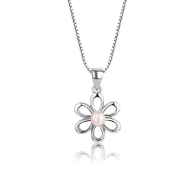 SALE! Sterling Silver Daisy Necklace with Pink Pearl for Girls