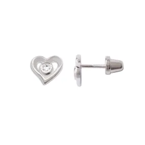 SALE! Sterling Silver Kid's Heart Earrings with Clear CZs and Screw Backs