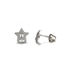 SALE! Sterling Silver Kid's Hollow Star CZ Screw-Back Earrings