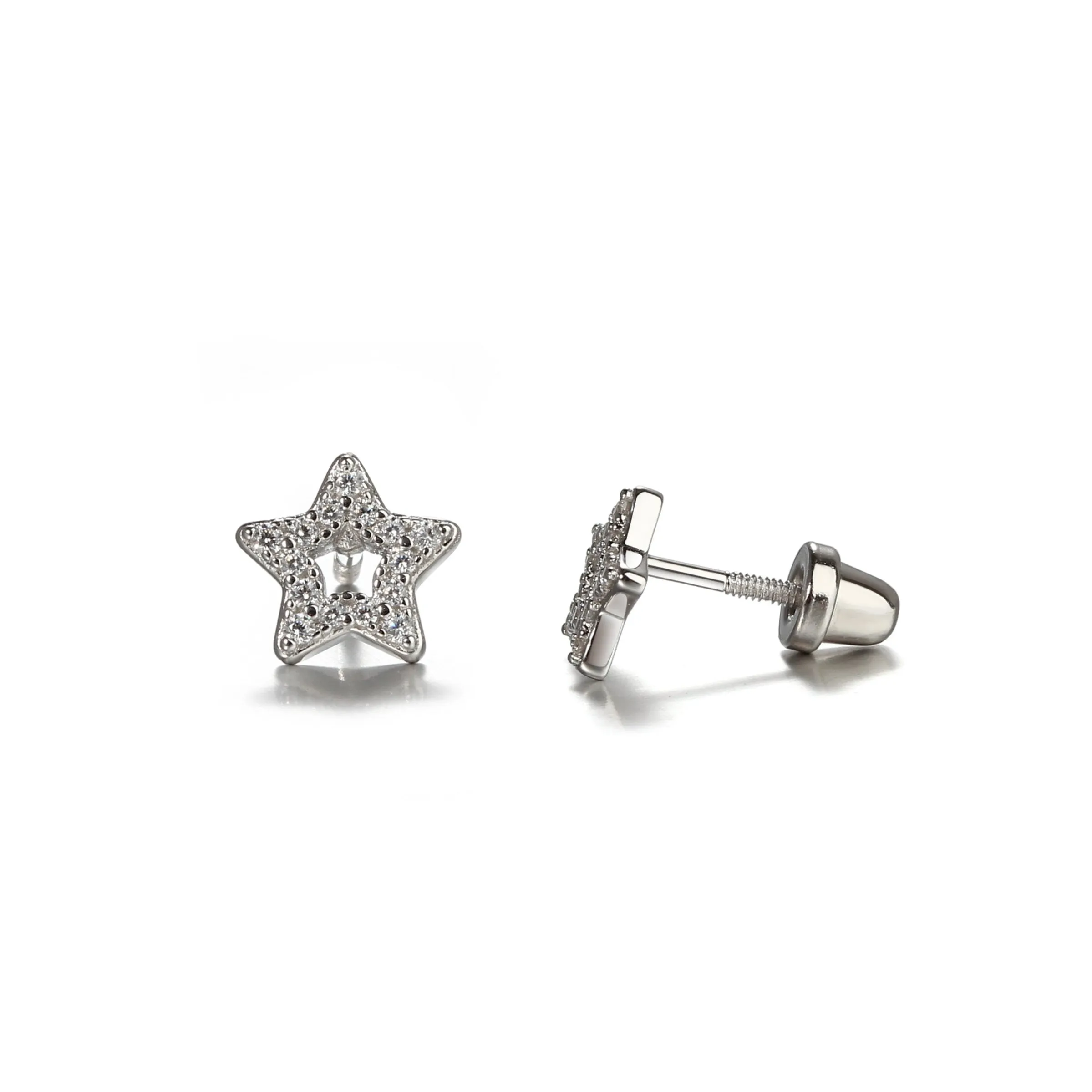 SALE! Sterling Silver Kid's Hollow Star CZ Screw-Back Earrings
