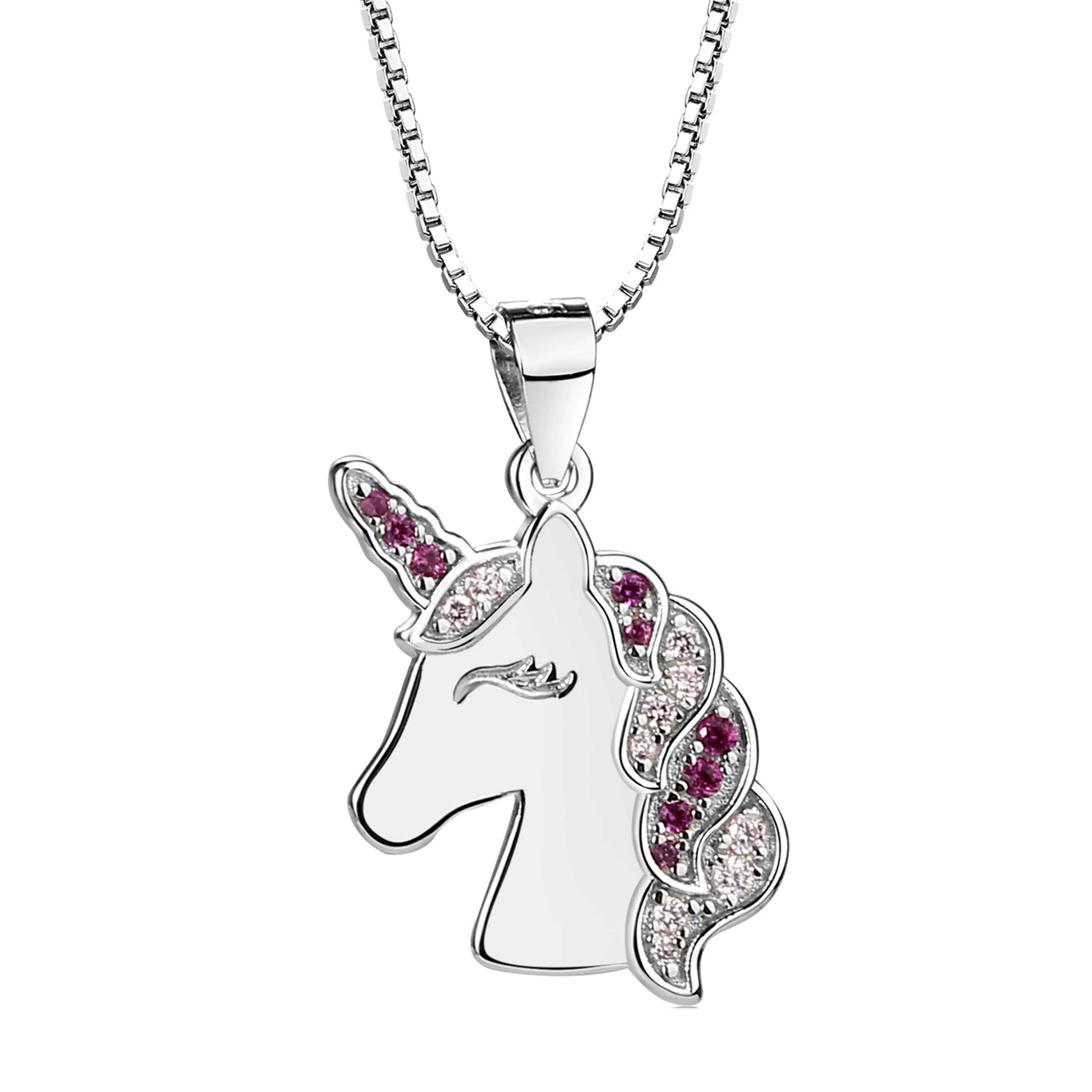SALE! Sterling Silver Kids Unicorn Necklace-Pink