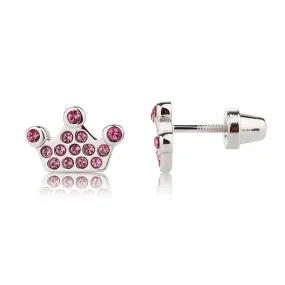 SALE! Sterling Silver Pink Princess Tiara Pave Earrings with Screw Backs