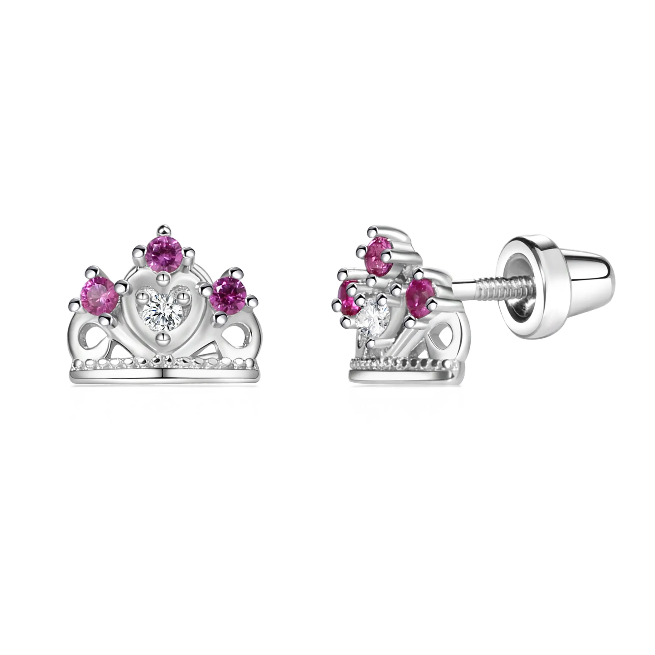SALE! Sterling Silver Princess Tiara Earrings with Screw Backs