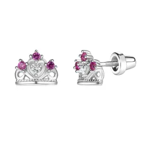 SALE! Sterling Silver Princess Tiara Earrings with Screw Backs