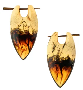 Seeping Fire Resin Tamarind Wood Point Earrings