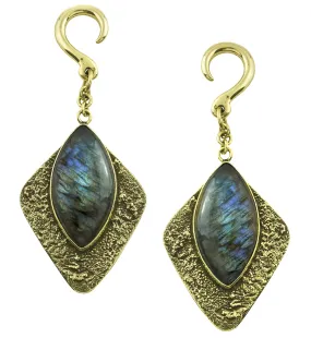 Sense Oval Labradorite Stone Hanging Brass Ear Weights