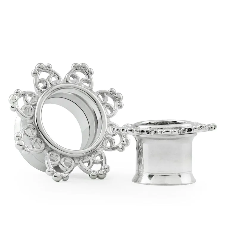 Silver Interlace Rim Stainless Steel Tunnel Plugs