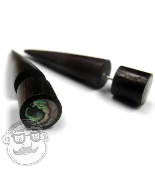 Sono Wood Fake Gauge Abalone Shell Tapers Tribal Earrings (19G - 0.9mm)