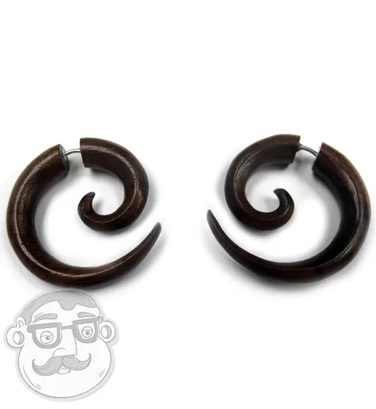 Sono Wood Fake Gauge Spirals Tribal Earrings (19G - 0.9mm)