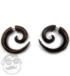 Sono Wood Fake Gauge Spirals Tribal Earrings (19G - 0.9mm)