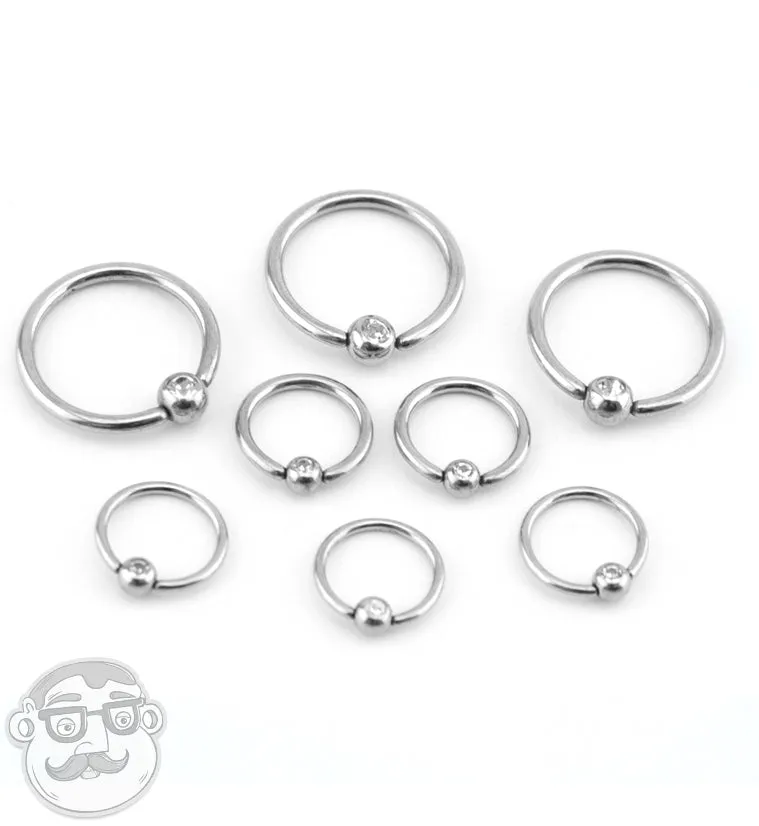 Stainless Steel Captive CZ Fixed Bead Ring