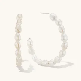 Statement Pearl Hoops in Silver