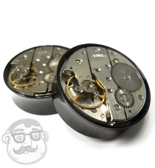Steampunk Gear Black Stainless Steel Plugs