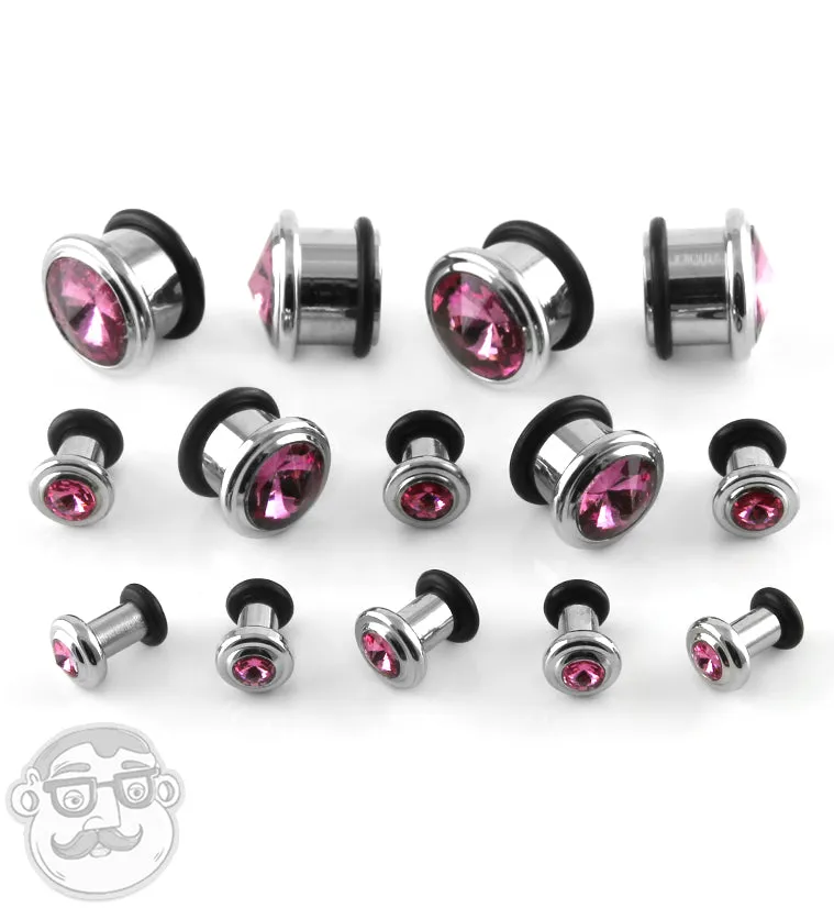 Steel Pink CZ Bling Plugs