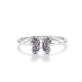 Sterling Silver Amethyst Butterfly Ring with CZs for Kids