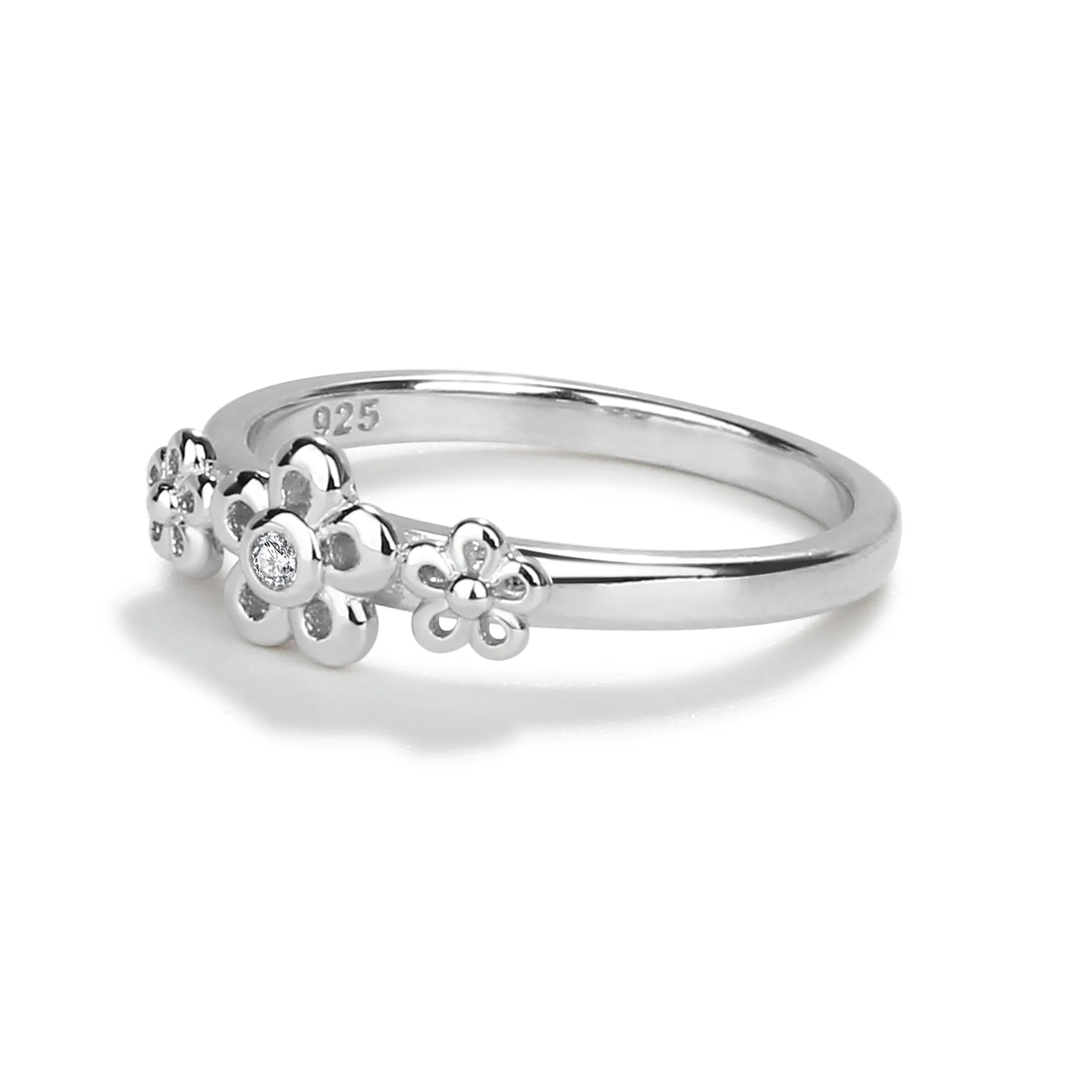Sterling Silver Baby Ring with Daisy Flowers for Girls