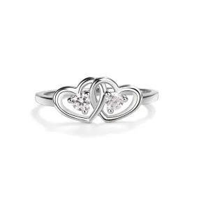 Sterling Silver Baby Ring with Double Hearts and Clear CZs (BR-68-Clear)