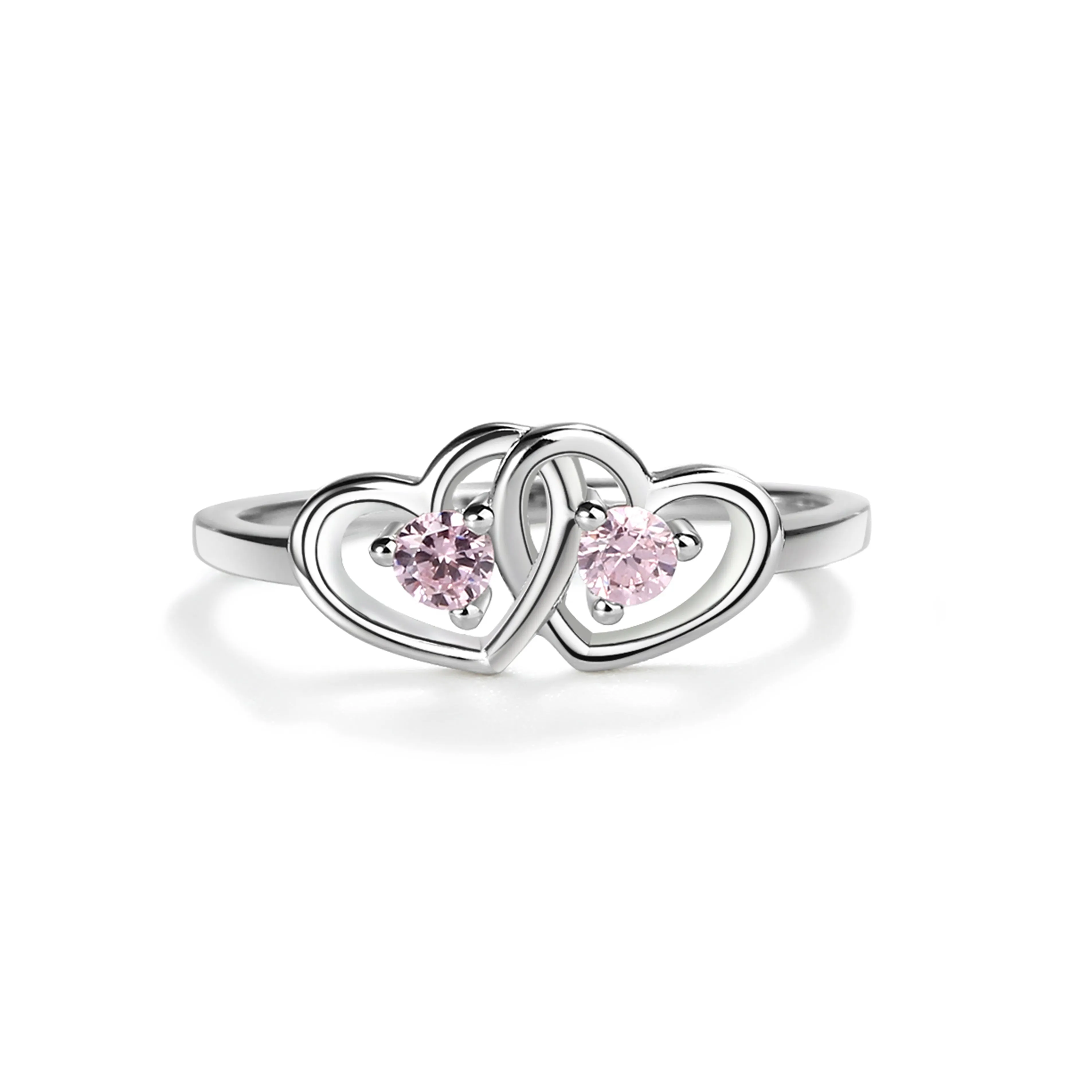 Sterling Silver Baby Ring with Double Hearts and Pink CZs for Girls