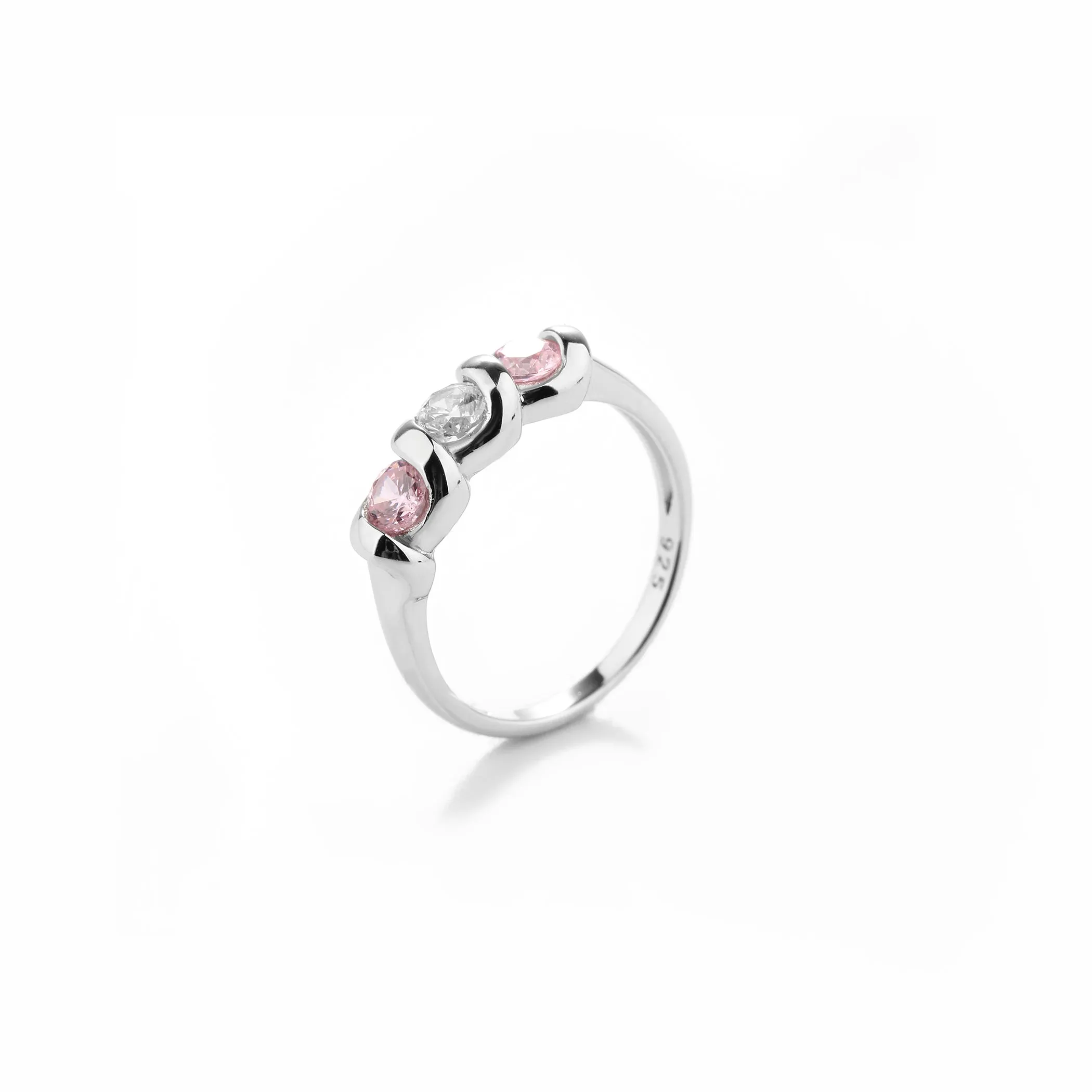 Sterling Silver Baby Ring with Twisted Band and Triple CZ Stones for Girls