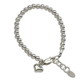Sterling Silver Beaded Puff Heart Bracelet for Babies, Girls and Women