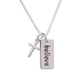 Sterling Silver Believe Cross Necklace for Baptism or Communion