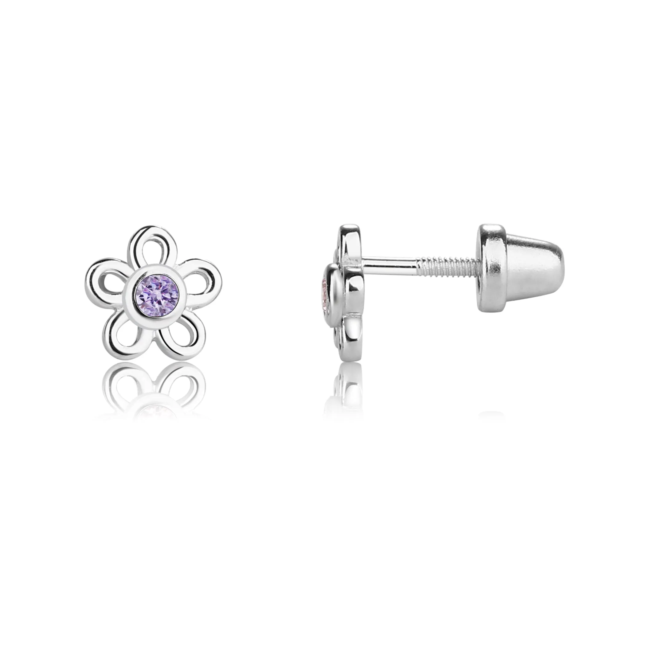 Sterling Silver Birthstone Daisy Earrings for Kids