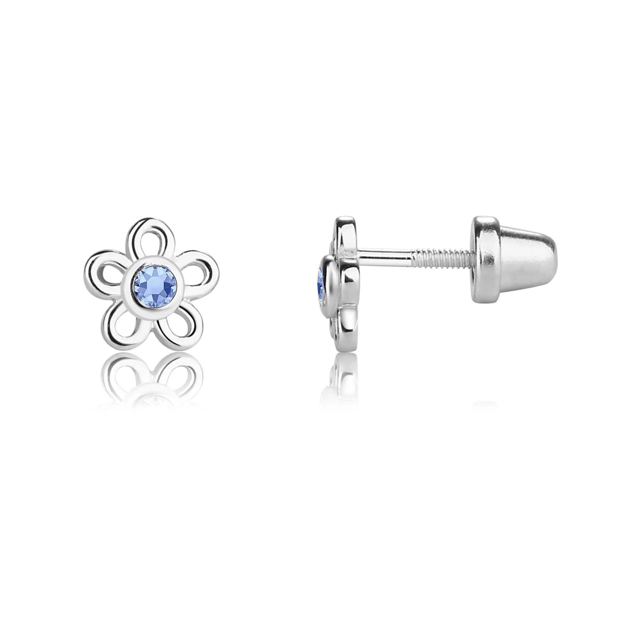 Sterling Silver Birthstone Daisy Earrings for Kids