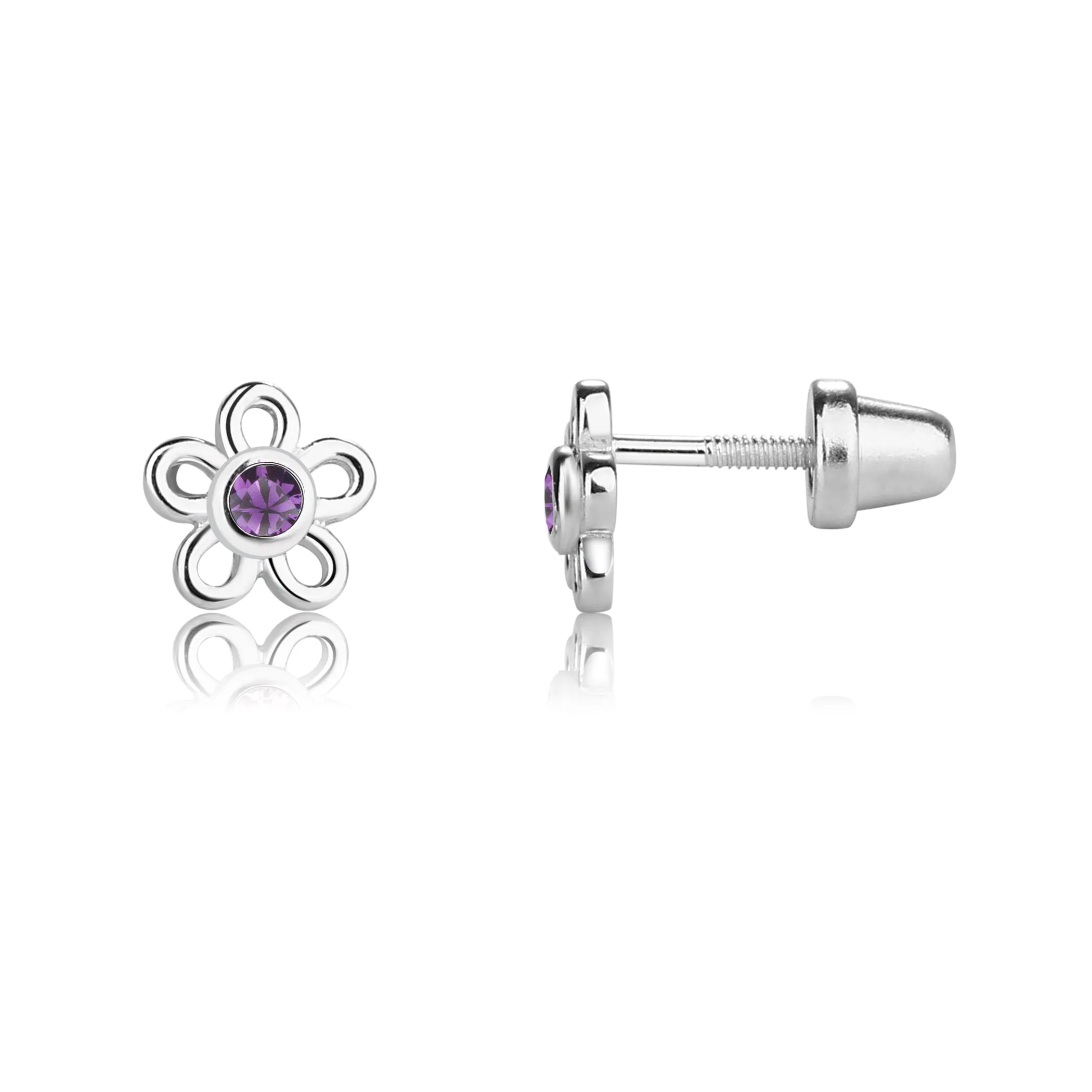 Sterling Silver Birthstone Daisy Earrings for Kids