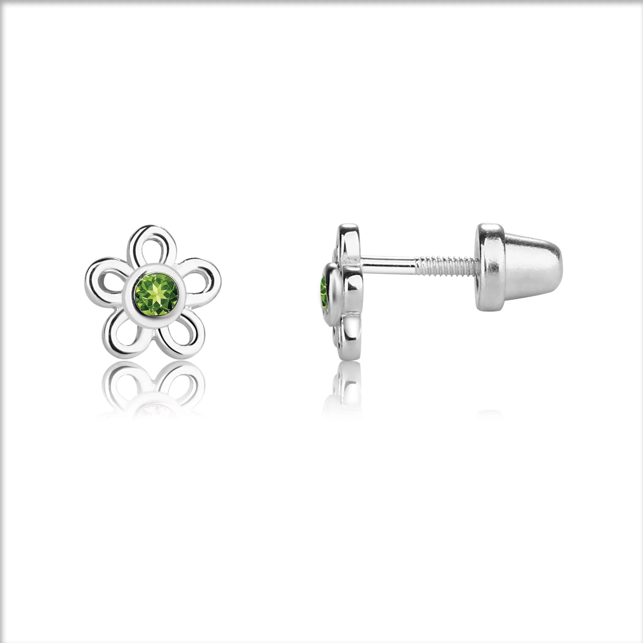 Sterling Silver Birthstone Daisy Earrings for Kids